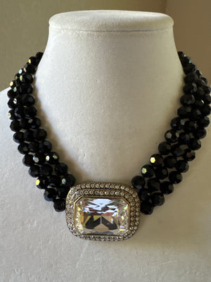 Heidi Daus Signed Tailored To Please Black Crystal Necklace & Bracelet