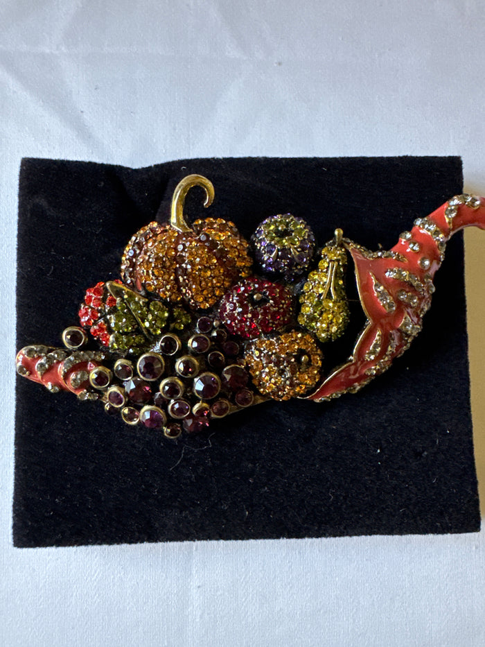 Heidi Daus Signed Harvest Cornucopia Swarovski Crystals Pin