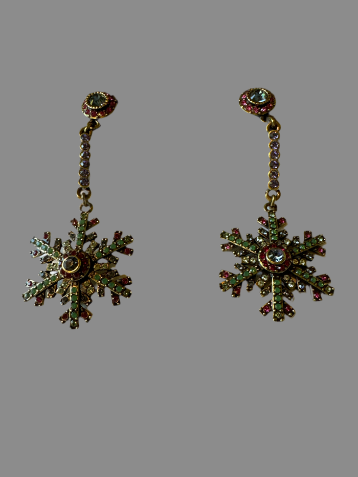 Heidi Daus Signed Christmas Snow Flake Long Dangle Earrings (post)