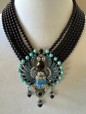 Heidi Daus Signed Far Cry Blue Stones Black Pearls Necklace