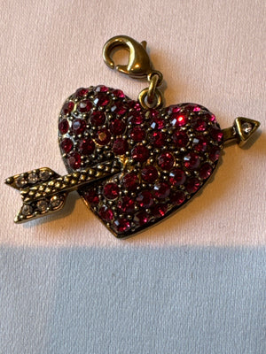 Heidi Daus Signed Red Stone Heart With Arrow Crystal Charm