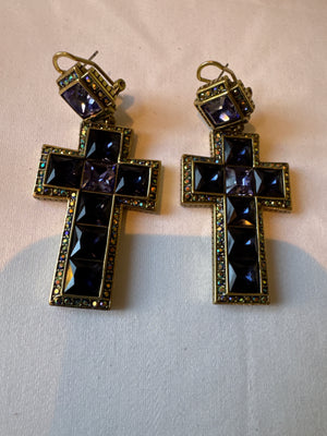 Heidi Daus Signed Cross Necklace And Earrings (omega back)