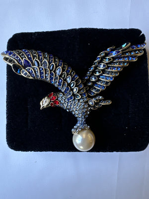 Heidi Daus Signed Eagle Pin Red, White, Blue Pearl & Rinestone